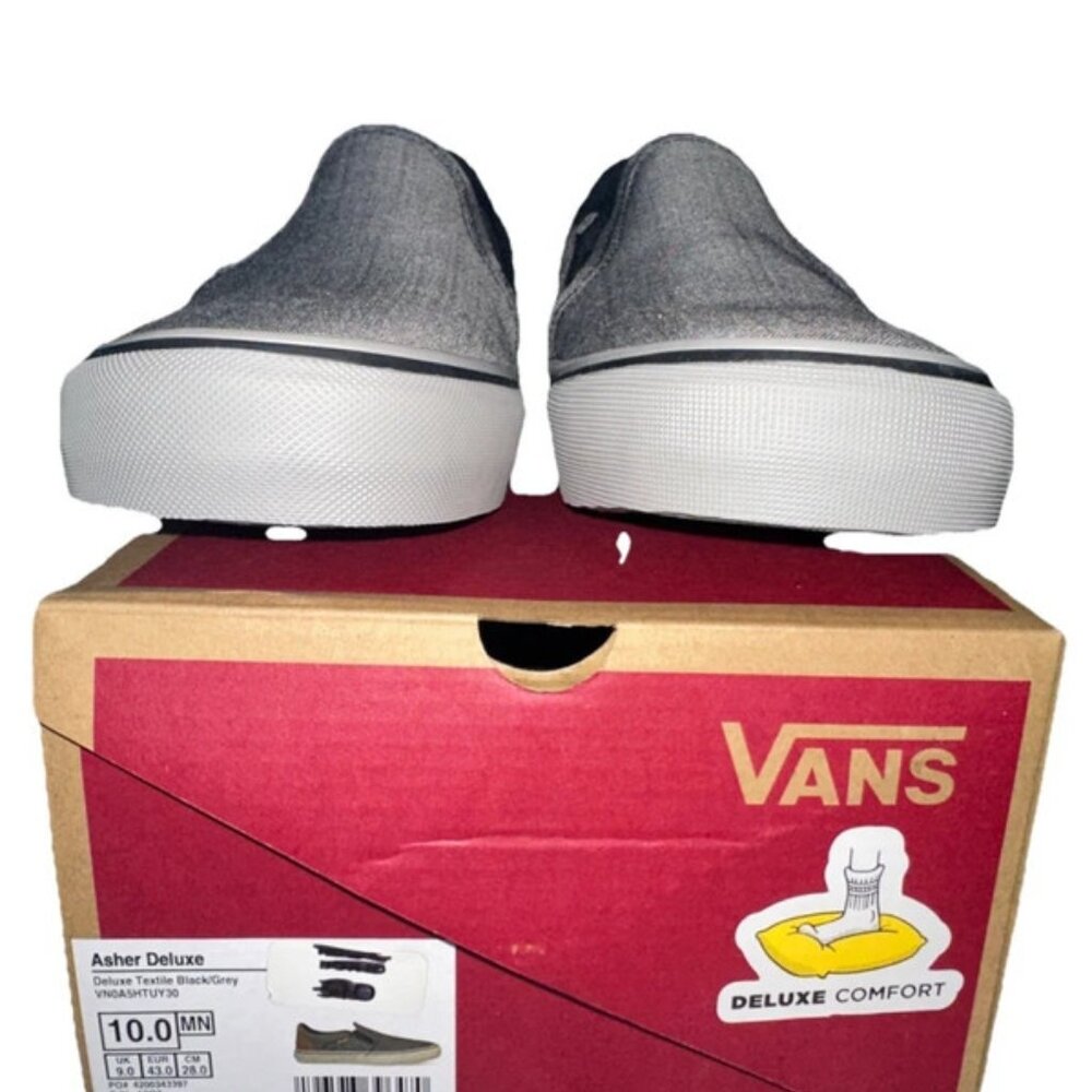 Vans Asher Deluxe Slip On Skate Shoes Textile Black Grey Men's Sz 10 VN0A5HTUY30